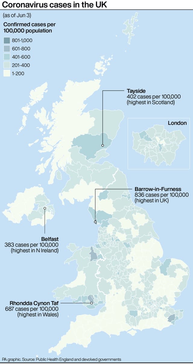 Coronavirus cases in the UK