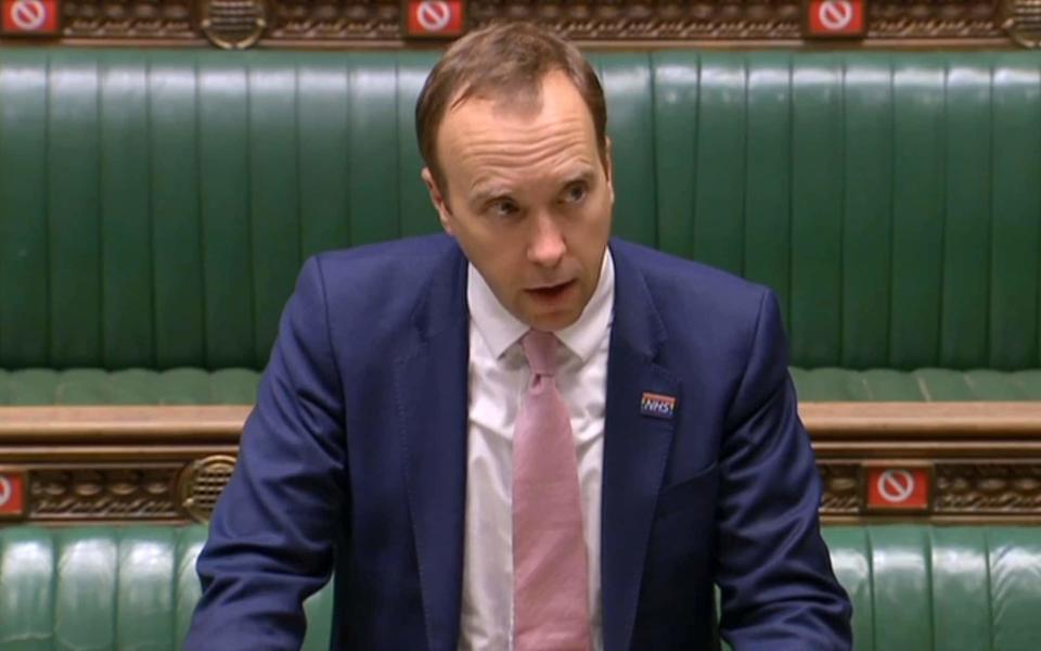 A video grab from footage broadcast by the UK Parliament's Parliamentary Recording Unit (PRU) shows Britain's Health Secretary Matt Hancock updating MPs on the COVID-19 pandemic, in the House of Commons in London on October 19, 2020 - PRU/AFP via Getty Images