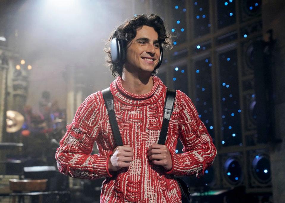 Timothée Chalamet hosted "Saturday Night Live" for his second time on Nov. 11, 2023.