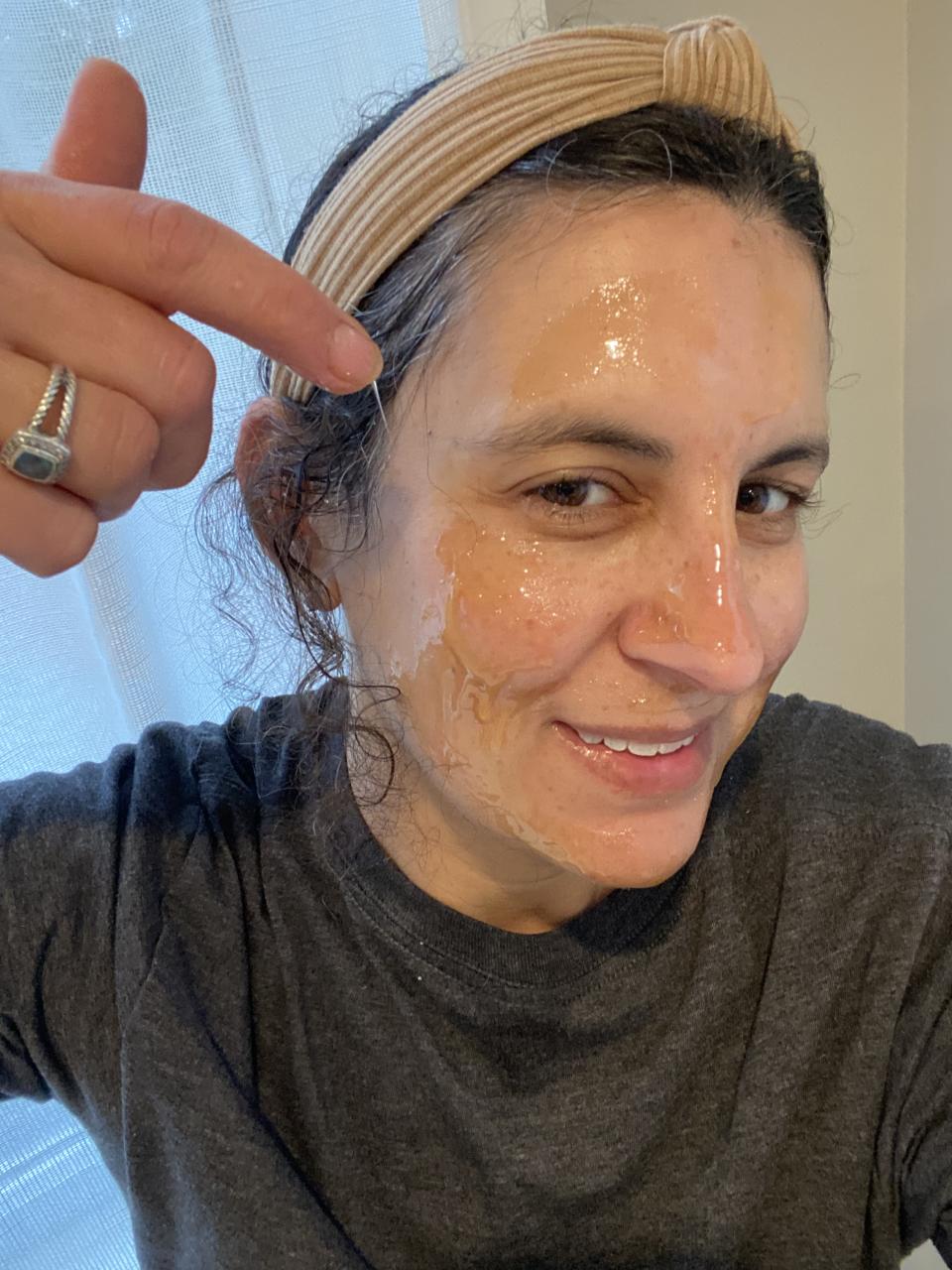 After slathering my face with honey, my husband said my skin looked radiant. (Photo: Jamie Davis Smith)