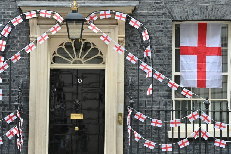 Number 10 Downing Street has been decorated with England flags