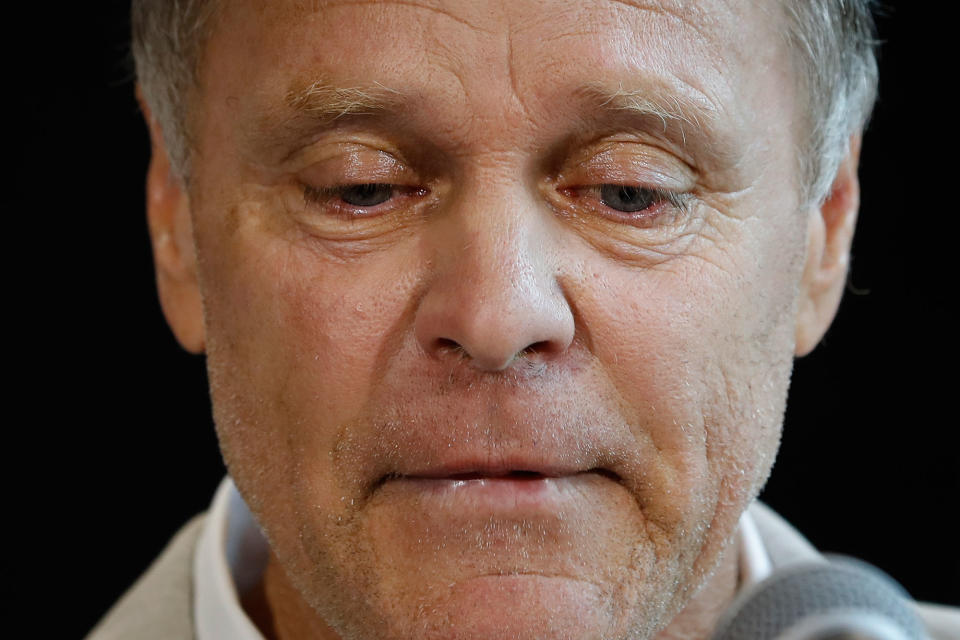 <p>Fred Warmbier, father of Otto Warmbier, a University of Virginia undergraduate student who was imprisoned in North Korea in March 2016, speaks during a news conference, Thursday, June 15, 2017, at Wyoming High School in Cincinnati, Ohio. (Photo: John Minchillo/AP) </p>