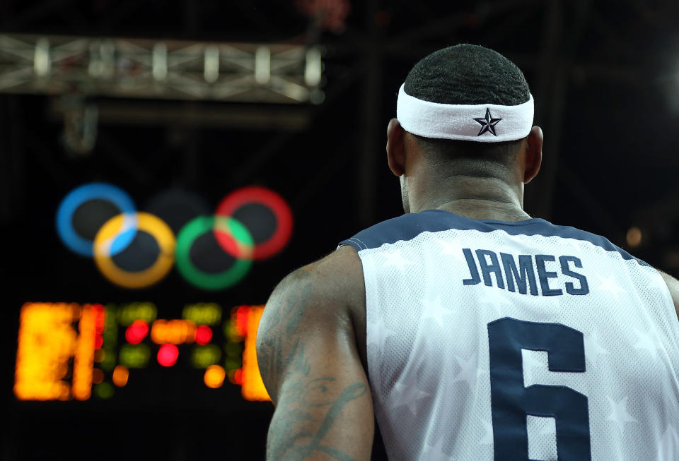 Lebron James #6 of United States stands on the court in the first half against Nigeria during the Men's Basketball Preliminary Round match on Day 6 of the London 2012 Olympic Games at Basketball Arena on August 2, 2012 in London, England. (Photo by Christian Petersen/Getty Images)