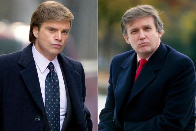 <p>TheImageDirect.com; Universal History Archive/Universal Images Group via Getty</p> Sebastian Stan on set of 'The Apprentice' and Donald Trump