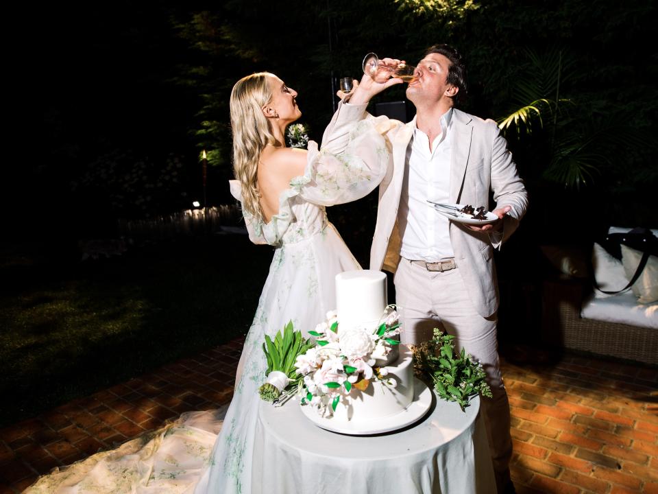 The Bride and Groom Said Their Vows Beneath a Floral Chuppah at This Hamptons Backyard Wedding