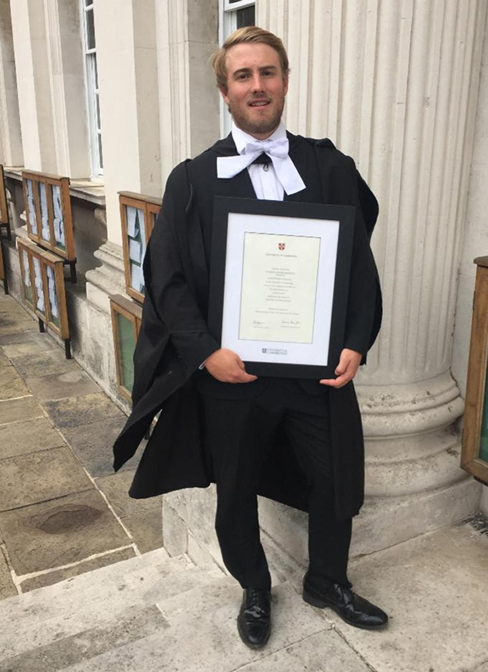 Undated family handout photo of Cambridge graduate Dominic Hamlyn, 24, who died after an underwater swimming challenge, as his father has told an inquest he had been performing the same "party trick" since he was a child.