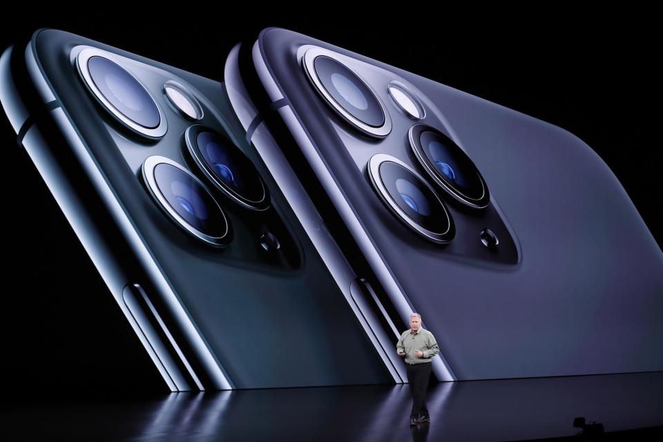 Apple Senior VP of Worldwide Marketing Phil Schiller speaks about the iPhone 11 Pro during the Apple Special Event in the Steve Jobs Theater at Apple Park in Cupertino, California, USA: EPA/JOHN G. MABANGLO