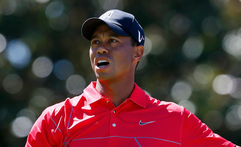 ATLANTA, GA - SEPTEMBER 23: Tiger Woods reacts to a poor tee shot on the fifth hole during the final round of the TOUR Championship by Coca-Cola at East Lake Golf Club on September 23, 2012 in Atlanta, Georgia. (Photo by Kevin C. Cox/Getty Images)