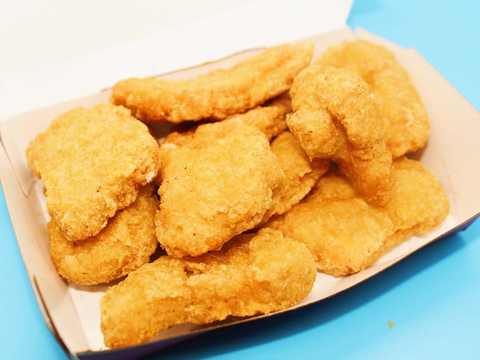 A paper box of 10 mcdonalds chicken nuggets