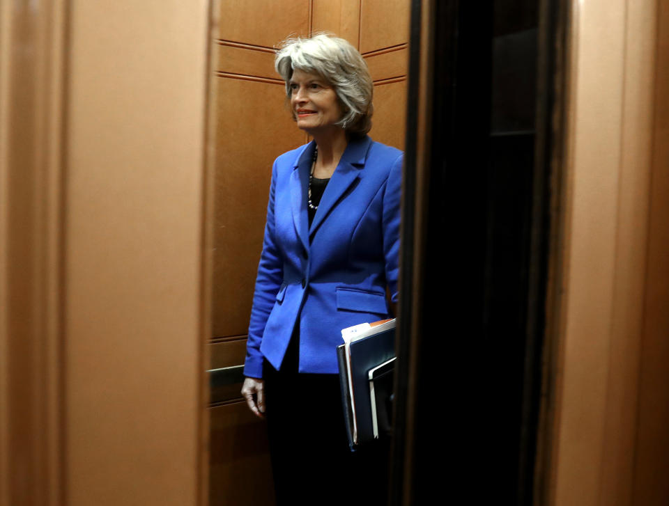 Sen. Lisa Murkowski takes an elevator to the Senate floor. (Mark Wilson/Getty Images)