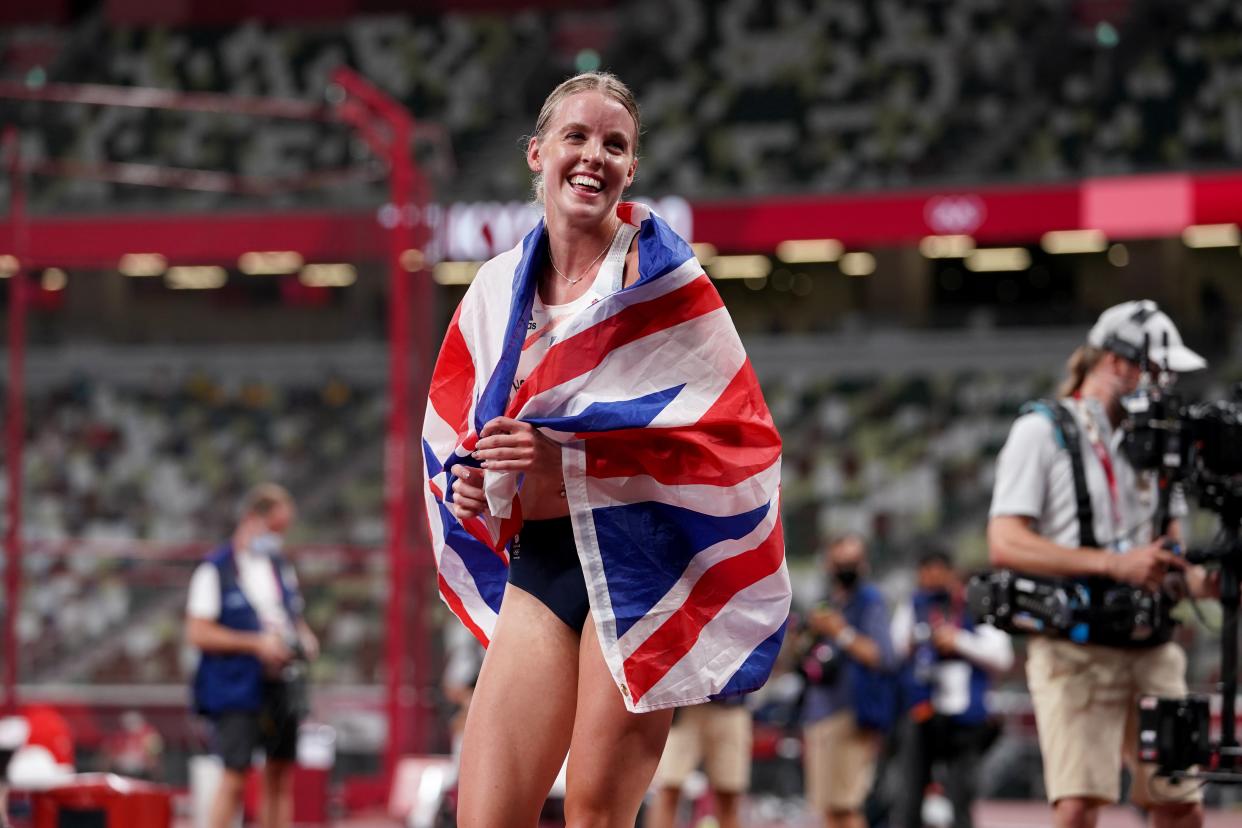 Keely Hodgkinson celebrates her silver medal in the women’s 800m, Team GB’s first of the Games on the track (Martin Rickett/PA Images). (PA Wire)