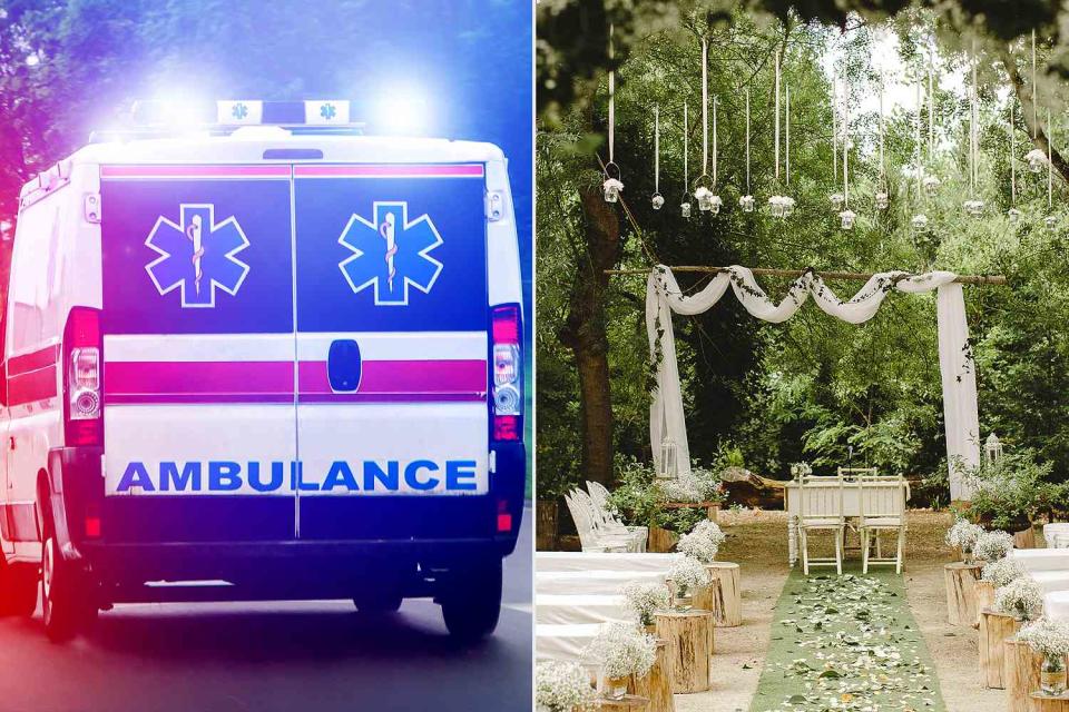 <p>Getty (2)</p> Ambulance (left), wedding ceremony