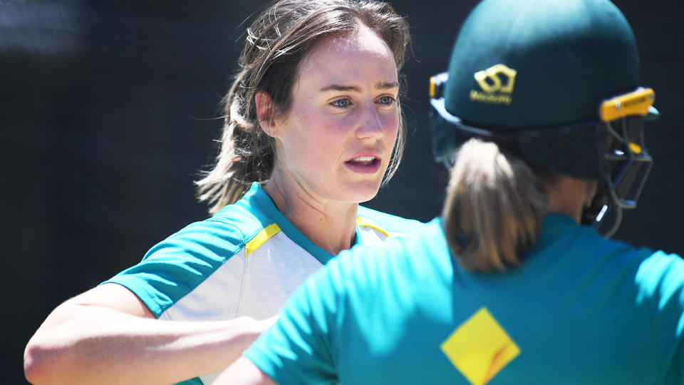 Ellyse Perry, pictured here during an Australian Women's Ashes squad training session.