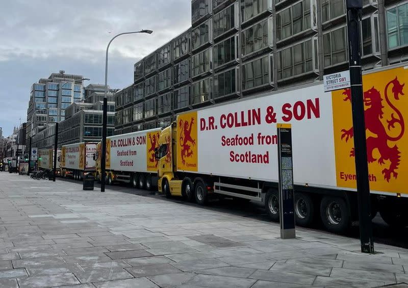 Seafood lorries protest in London