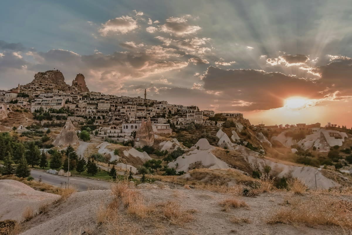 Panorama of Cappadocia, Turkey at Sunset