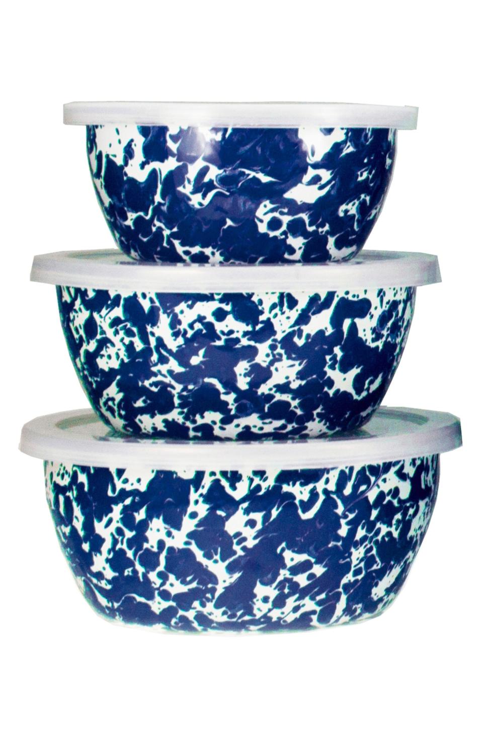 Food storage containers never looked so good. Plus, these enamel-coated beauties are oven-, stovetop-, and microwave-safe. <a rel="nofollow noopener" href="https://click.linksynergy.com/deeplink?id=FFSlEqCCN*I&mid=1237&murl=https://shop.nordstrom.com/s/golden-rabbit-set-of-3-nesting-bowls/4958694" target="_blank" data-ylk="slk:SHOP NOW;elm:context_link;itc:0;sec:content-canvas" class="link ">SHOP NOW</a>: Set of Three Nesting Bowls in Blue Swirl by Golden Rabbit, $21 $32