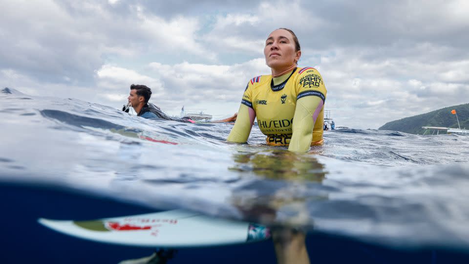 Moore waits for a wave at Teahupo'o during the Tahiti Pro event on August 11 last year. - Ben Thourad/AFP/Getty Images