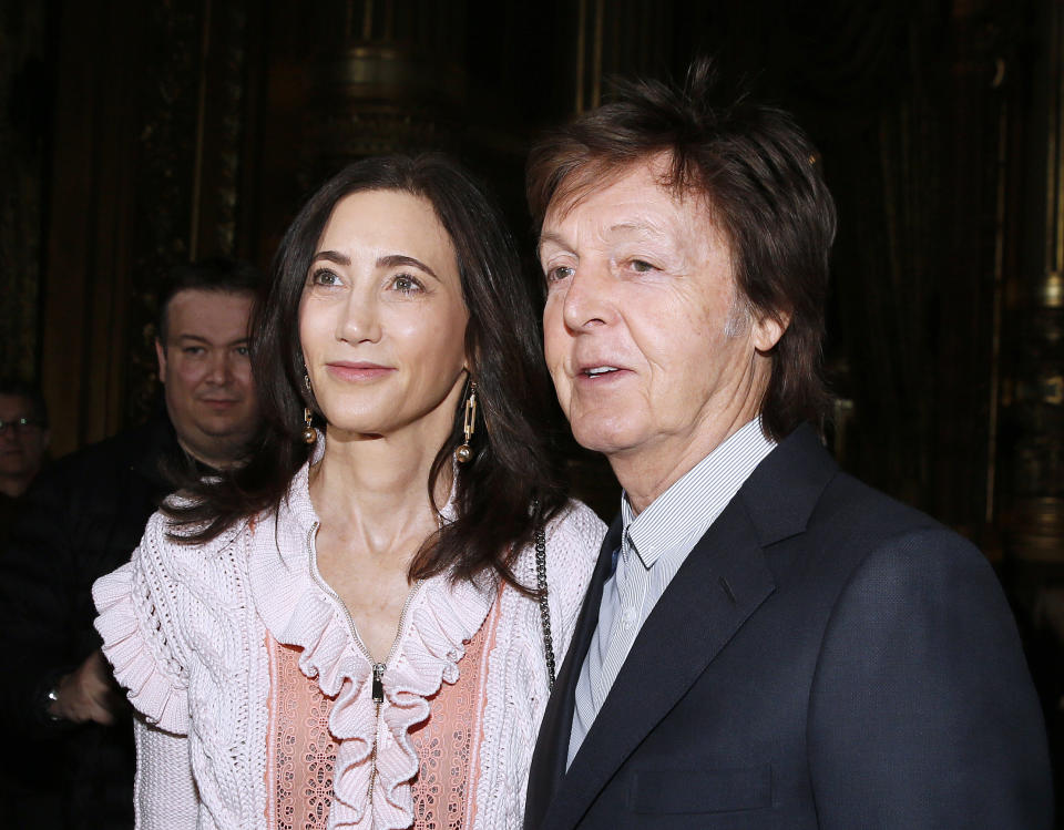 Former Beatle member and recording artist Sir Paul McCartney and his wife Nancy Shevell attends the Stella McCartney 2016-2017 fall/winter ready-to-wear show on March 7, 2016 in Paris.&nbsp;