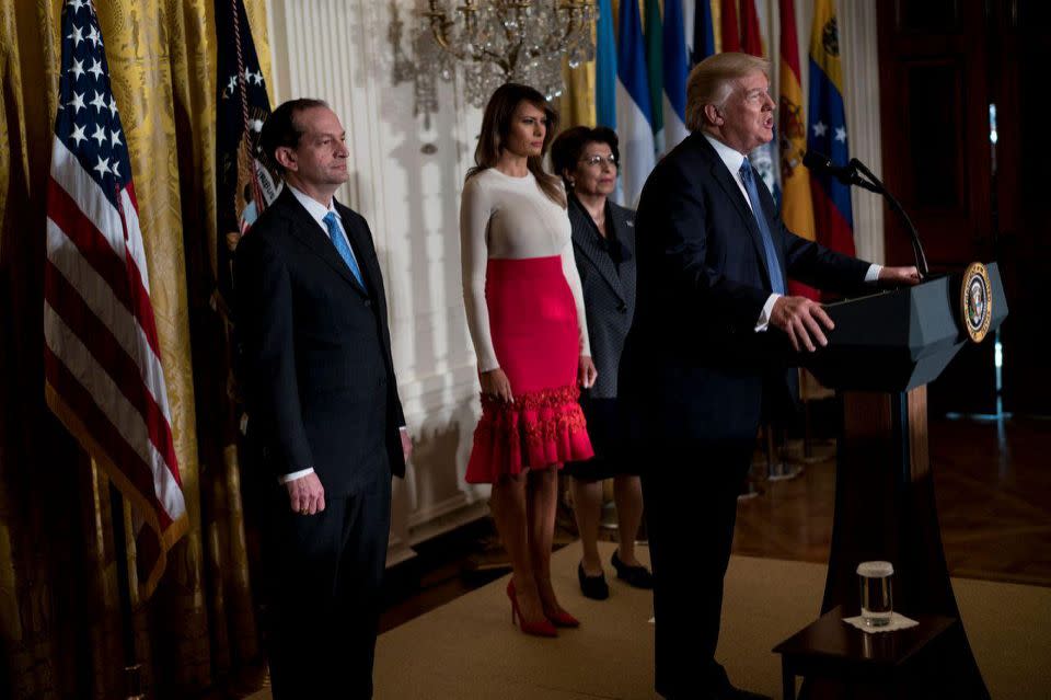 Melania Trump wore a flirty red skirt for Hispanic Heritage month