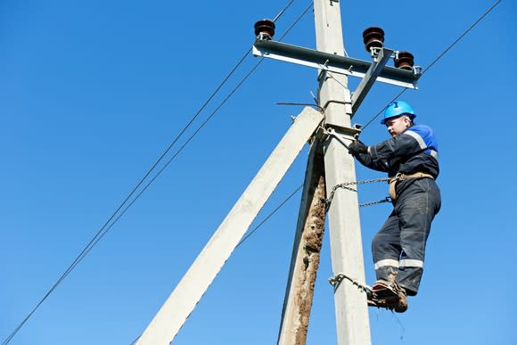 A man working on electrical power lines