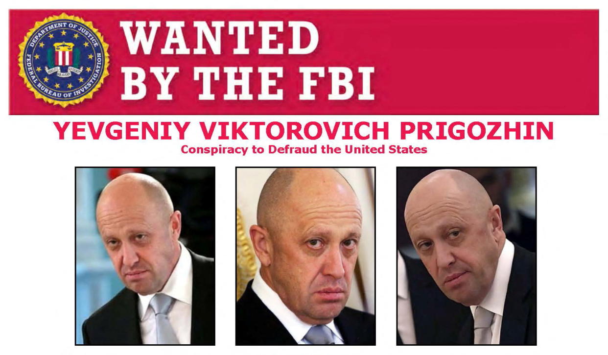 SANCTIONED: Yevgeniy Prigozhin is seen in an FBI poster. (FBI/Handout via Reuters)