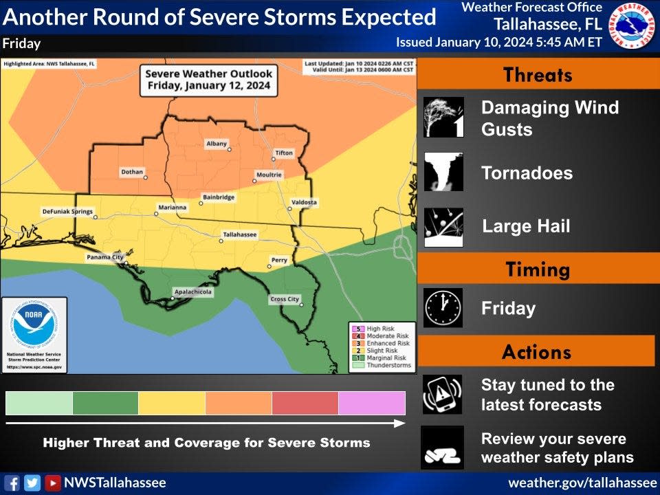 Another round of severe weather will be possible across the area Friday, Jan. 12, 2024.