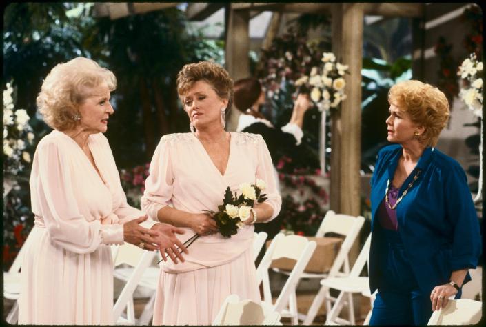 Betty White alongside Rue McClanahan and Debbie Reynolds on &quot;The Golden Girls.&quot;