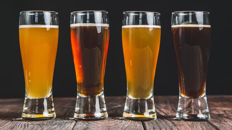 Assorted beers in glasses