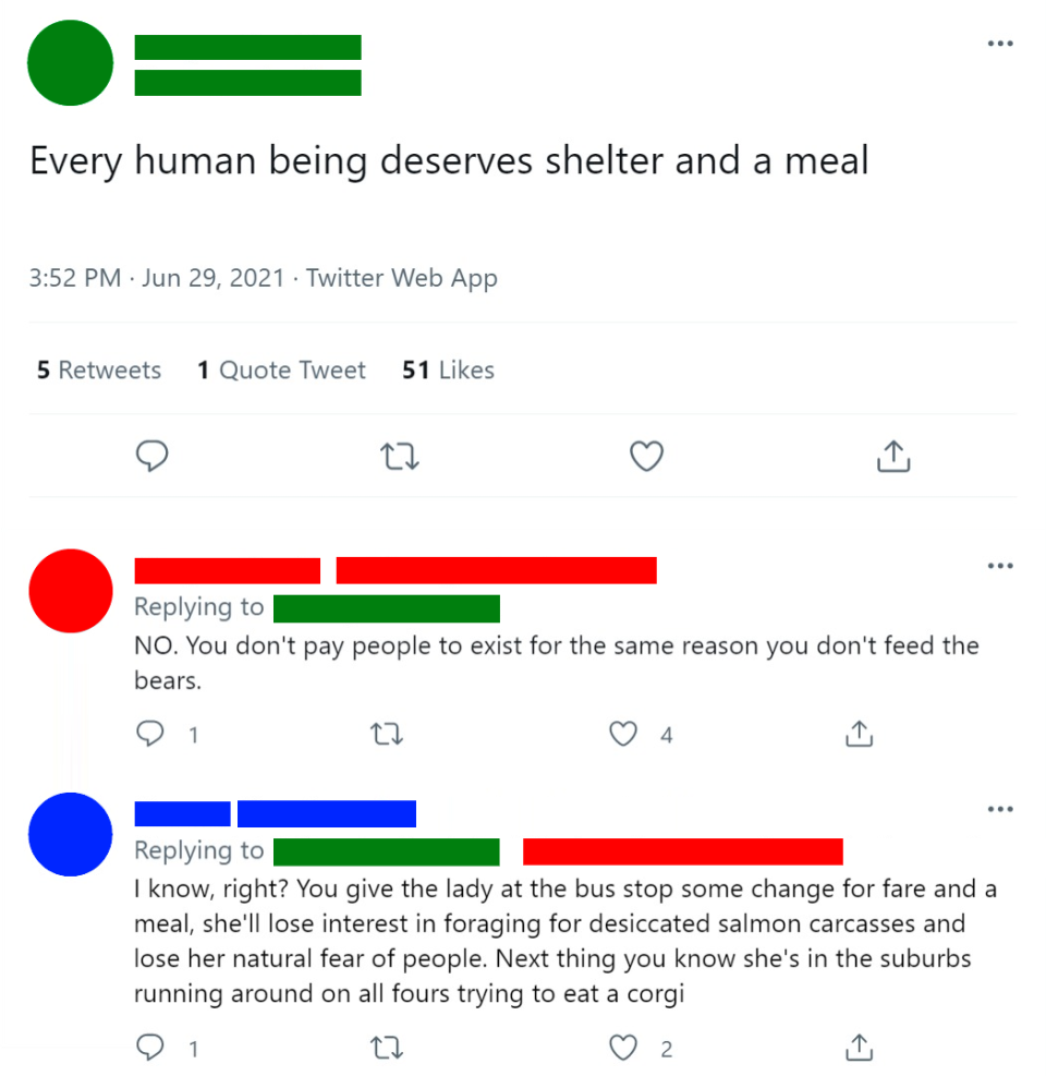 person who says homeless people don't deserve food