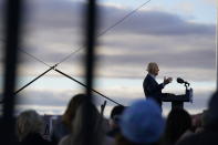 Democratic presidential candidate former Vice President Joe Biden speaks at a campaign event at Dallas High School in Dallas, Pa., Saturday, Oct. 24, 2020. (AP Photo/Andrew Harnik)