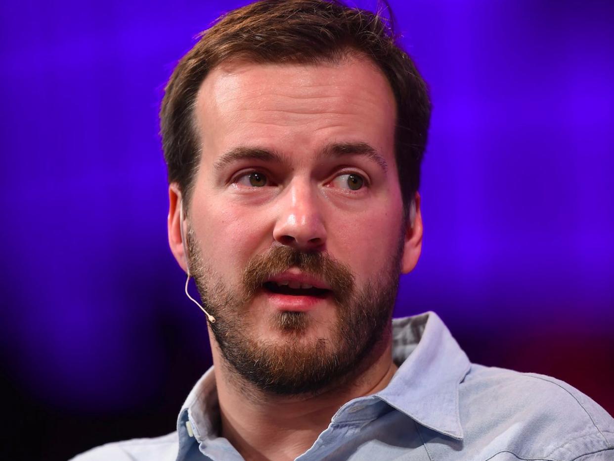 In this handout image supplied by Sportsfile, Taavet Hinrikus, Co-founder, TransferWise, speaks on stage during Day 3 of the 2014 Web Summit at the RDS on November 6, 2014 in Dublin, Ireland. (Photo by )