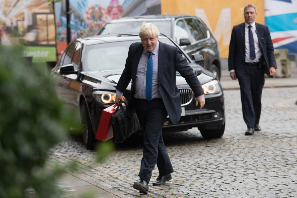 Foreign Secretary Boris Johnson arrives at the Conservative Party Conference at the Manchester Central Convention Complex in Manchester.