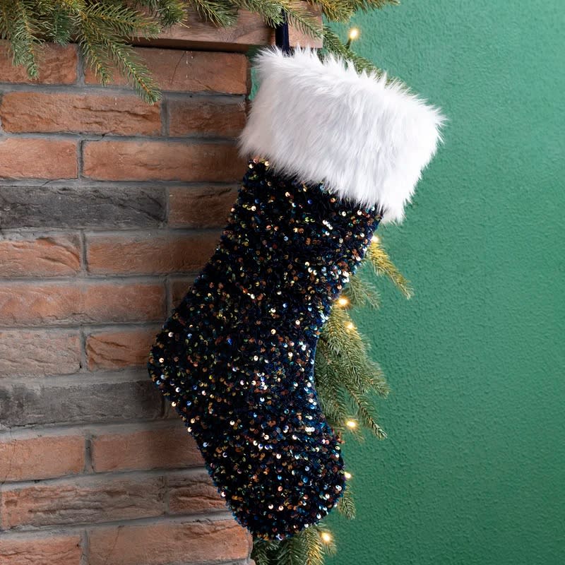 Sequin Christmas Stocking in navy