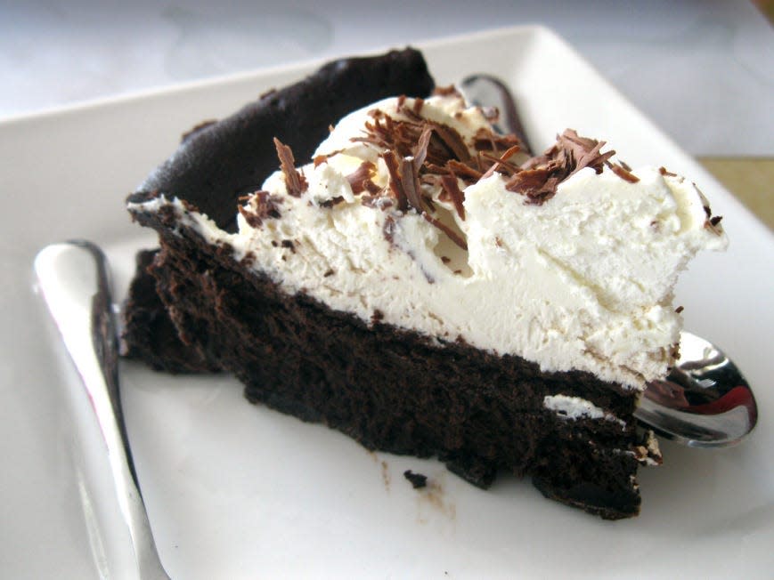 slice of Mississippi mud pie on white plate