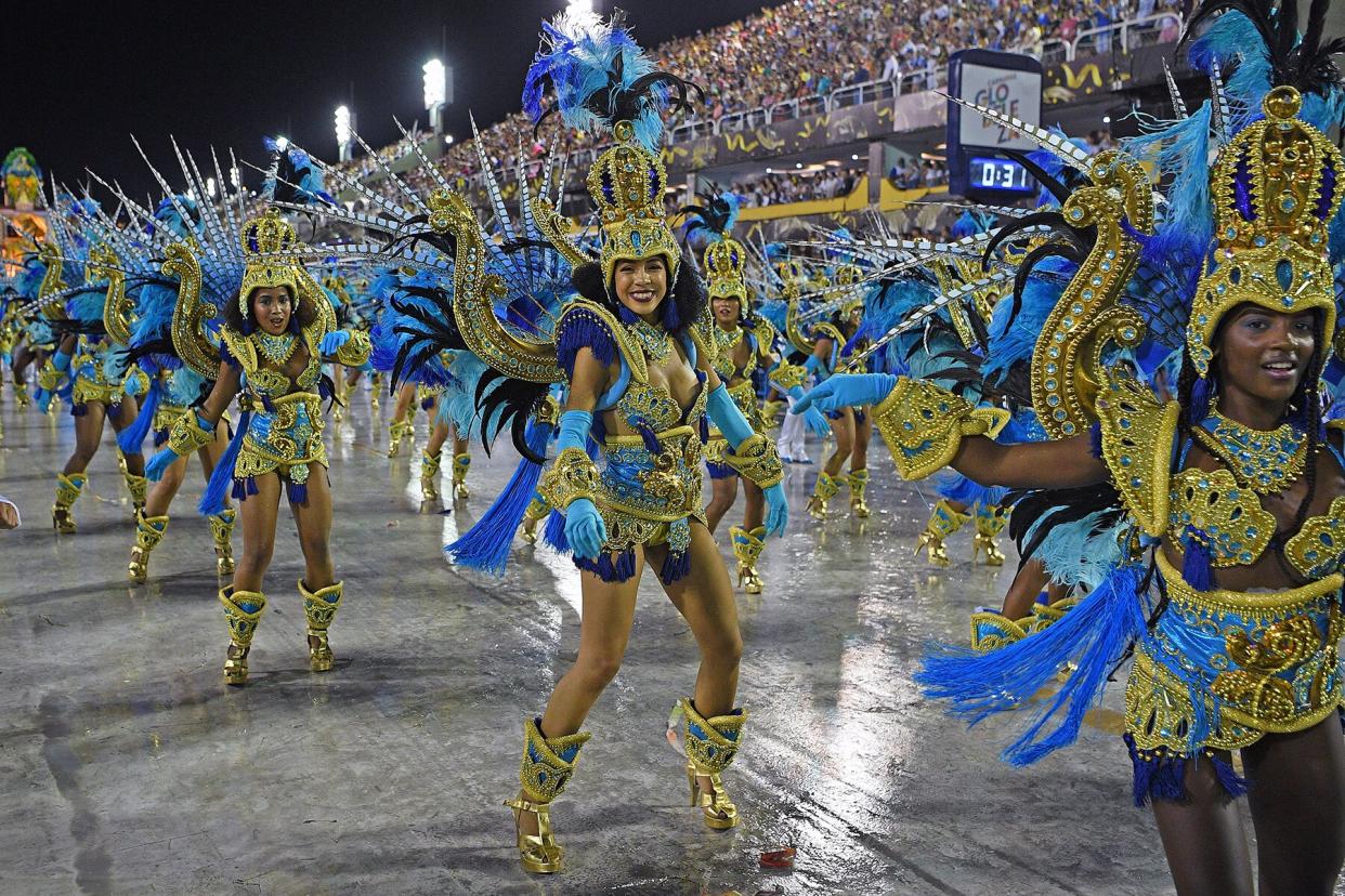 Performers at Rio's Carnival parade at the Sambadrome Marques de Sapucai in Rio de Janeiro, Brazil