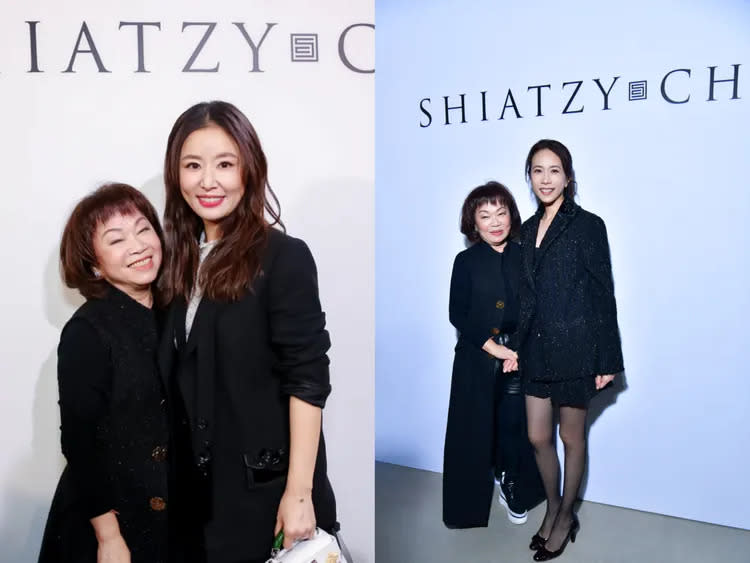 林心如（左圖右）、莫文蔚（右圖右）與夏姿設計總監陳彩霞合影。品牌提供
