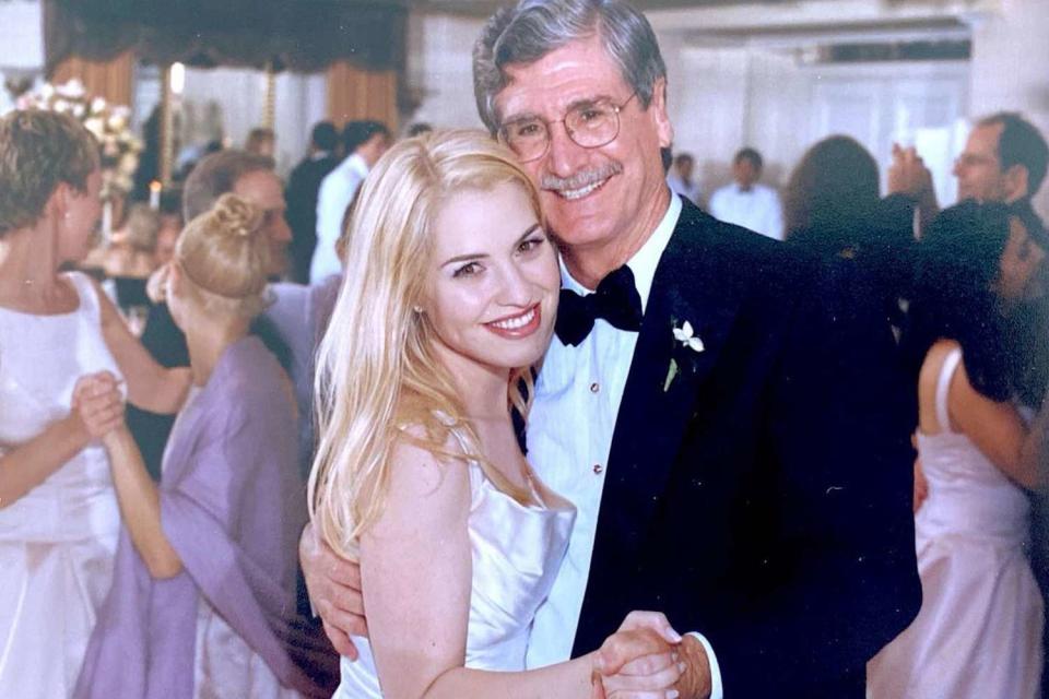 <p>Leslie Grossman/Instagram</p> Leslie Grossman and father Marshal Grossman dance together.