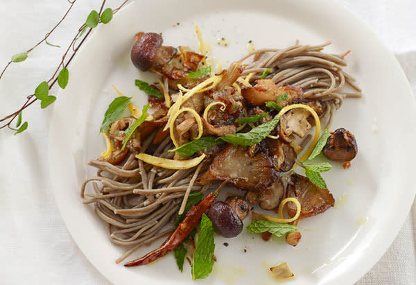 This mushroom pasta dish gets a healthy, flavorful boost from hearty Japanese soba noodles, which are made from buckwheat, not semolina, and are lower in carbs and calories than regular pasta. A mixture of oyster, shiitake and cremini mushrooms gives the dish layers of flavor (without simmering for hours) and a variety of textures too.  <b>Get the recipe: <a href="http://www.oprah.com/food/Soba-Noodles-with-Sauteed-Mushrooms-Shallots-and-Mint-Recipe" target="_blank">Buckwheat Soba Noodles with Sautéed Mushrooms, Shallots and Mint</a></b>