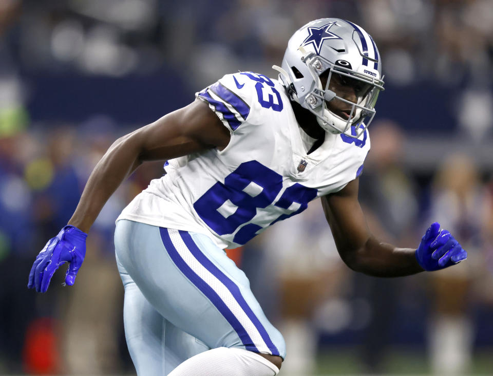 FILE - Dallas Cowboys' James Washington runs against the Houston Texans during an NFL football game in Arlington, Texas, Dec. 11, 2022. The New Orleans Saints have signed veteran receiver Washington and have been in talks with franchise all-time sack leader Cameron Jordan about a multi-year extension. (AP Photo/Ron Jenkins, File)