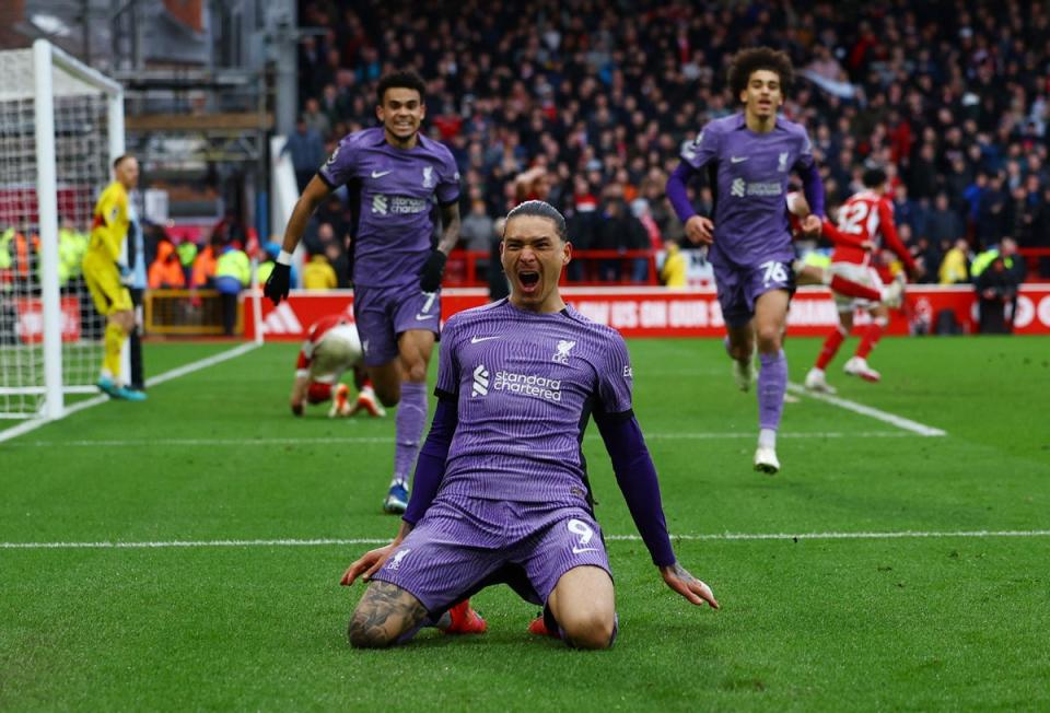 Darwin Nunez celebrates late winner for Liverpool  (Reuters)