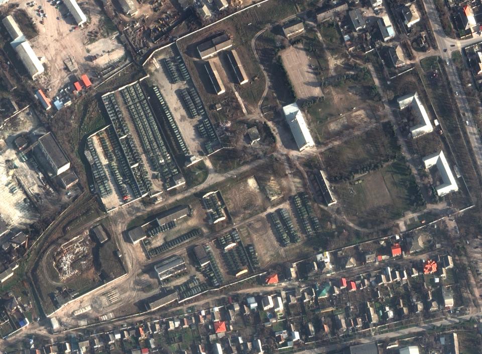 This satellite image provided by Satellite image ©2021 Maxar Technologies taken on Dec. 13, 2021 shows a Russian troop location in Bakhchysarai. (Satellite image ©2021 Maxar Technologies via AP)