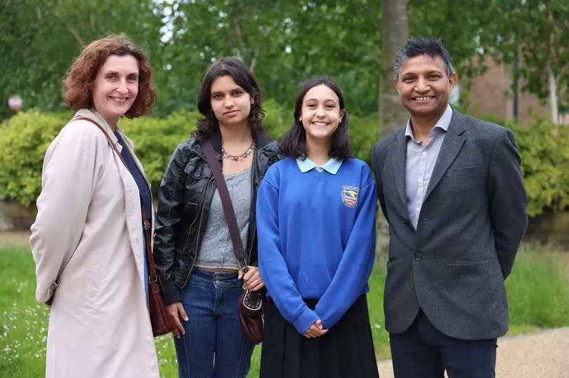 Deborah Burns and Tahir Saddique and their daughters Jane (L) and Fran (R). Fran has now got a place at Gosforth Academy after her appeal was upheld.