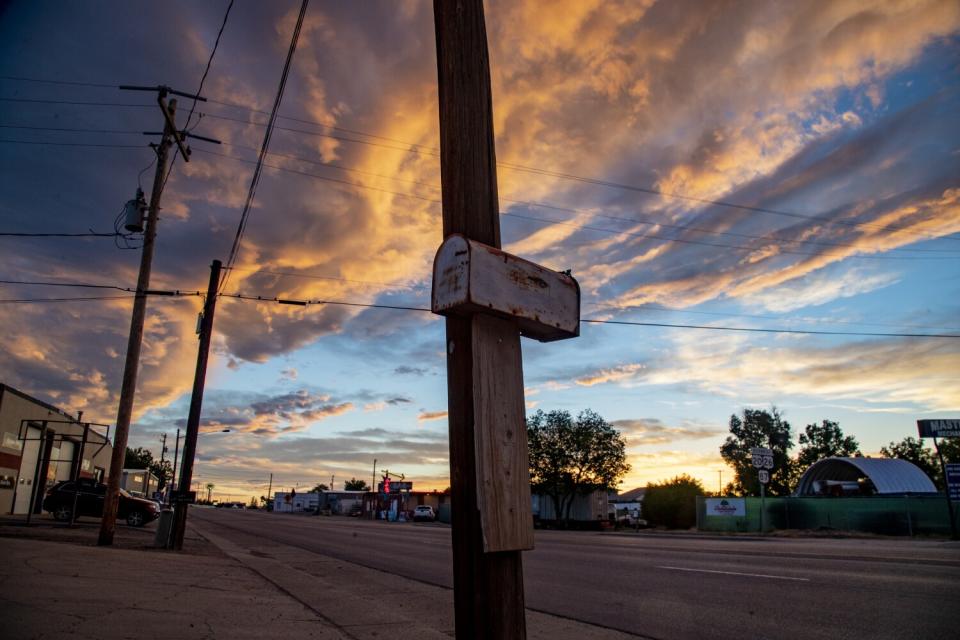 Dusk falls along the rural Yellowstone Highway