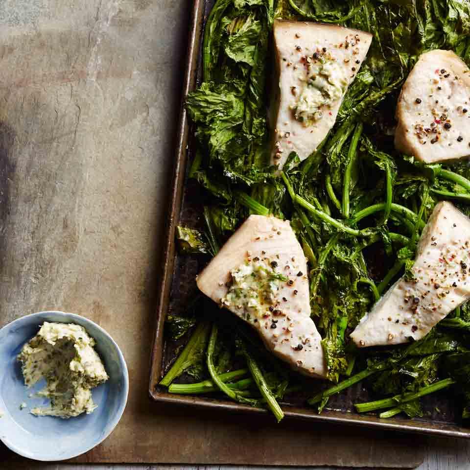 Roasted Swordfish & Broccoli Rabe with Piccata Butter