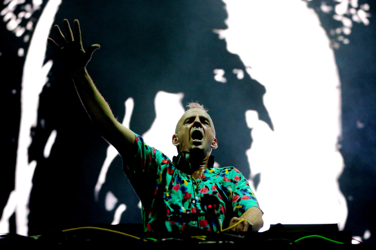 SYDNEY, AUSTRALIA - JANUARY 31: Fatboy Slim performs live at The Halls, Sydney Olympic Park on January 31, 2020 in Sydney, Australia. (Photo by Don Arnold/WireImage)