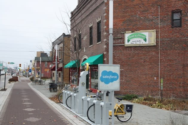 Bike sharing racks in downtown Indianapolis (Alana Semuels / The Atlantic)