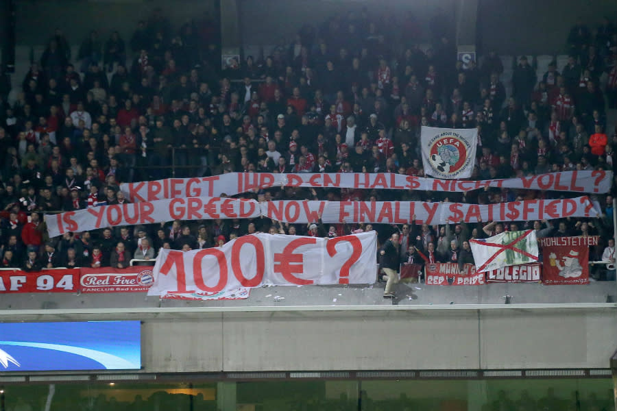 After being forced to cough up89 to see their side in Champions League action,Bayerns travelling horde showed their displeasure in an unusual way