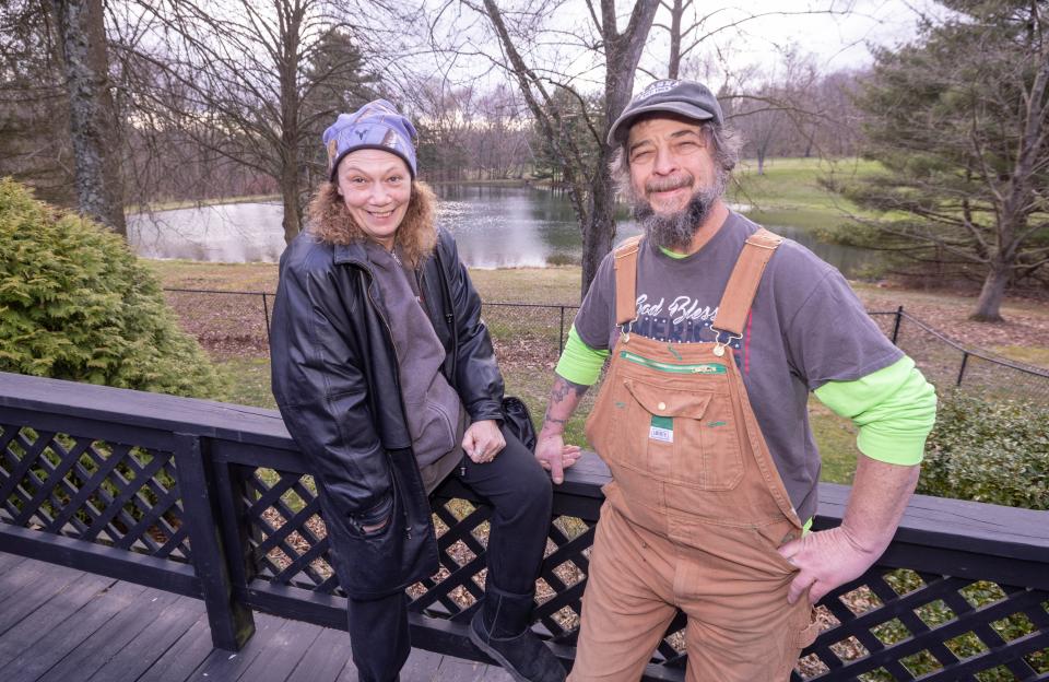 Chandra Potschner of Stark County and her husband William "Toby" Potschner pose on the deck of the home they recently purchased in Bethlehem Township in Stark County. The couple and their search for a new home will be featured on a future episode of HGTV's "My Lottery Dream Home."