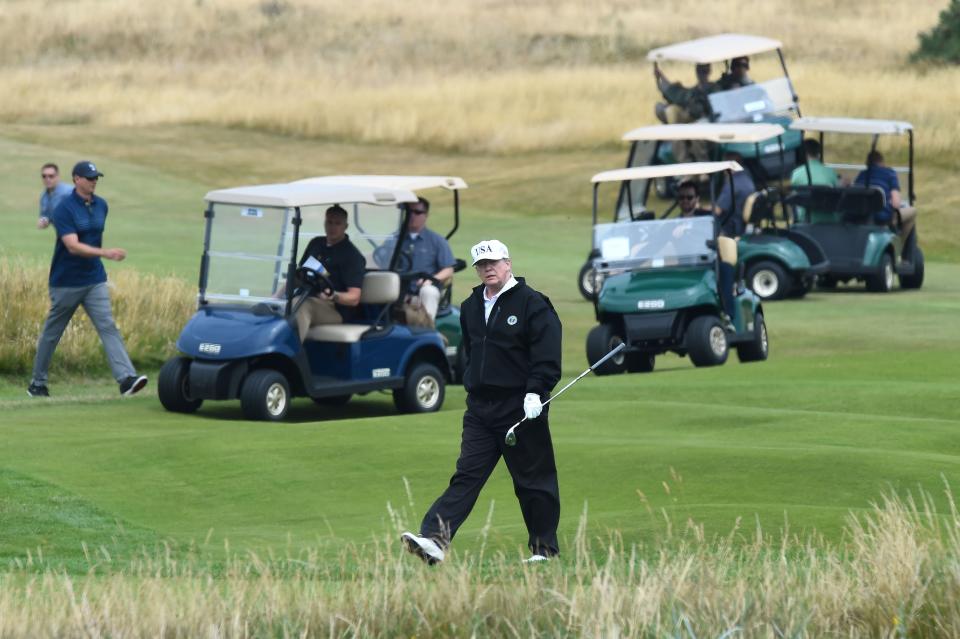 <p>The US president plays a round of golf on the Ailsa course at Trump Turnberry in July 2018</p>AFP/Getty