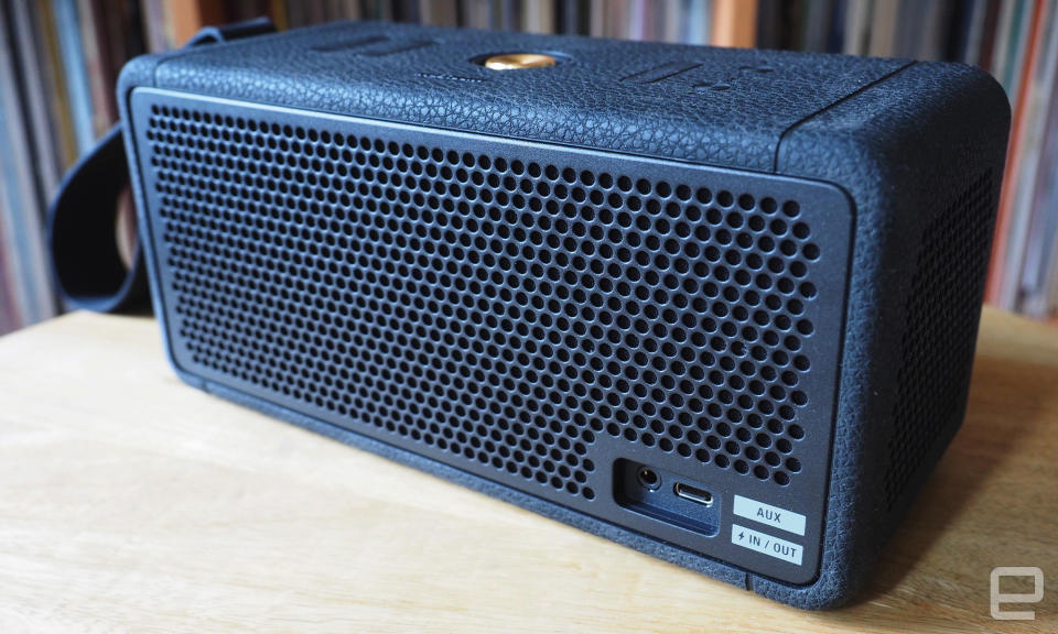 <p>The Marshall Middleton speaker with its classic logo'd front grille and soft touch black exterior.</p>
